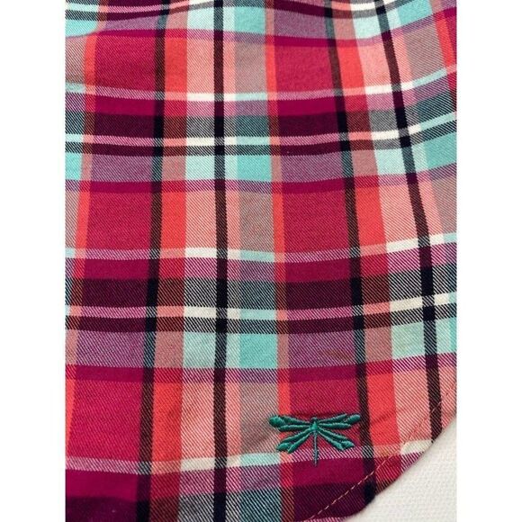 TALBOTS Button Down Pink Aqua Plaid Long Sleeve Cotton Top Large - Picture 5 of 9